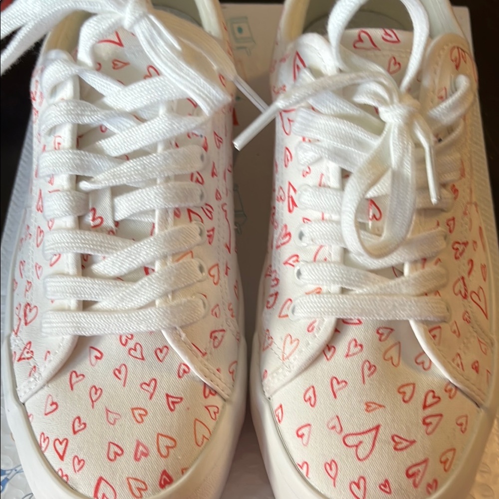 Playful White and Red Heart Sneakers